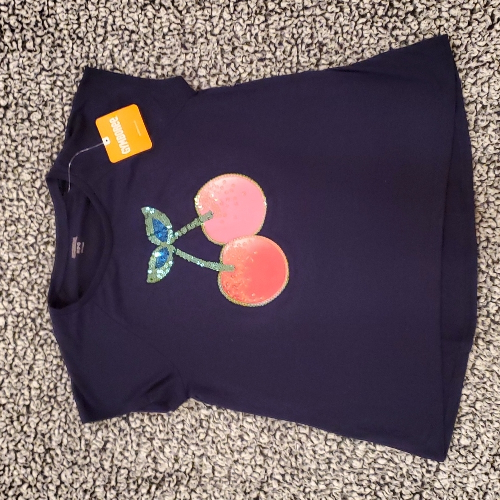 Gymboree NWT Navy Blue Cherry Sequin Sh9rt Sleeve Top Size 7/8